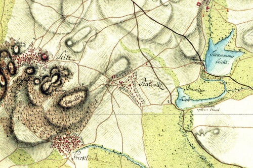  I. vojenské mapování (výřez z mapového listu č. 113) - Rakvice a okolí asi v roce 1764